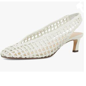 Wo Wagas White Strap Square Toe Pumps Slip On Low Kitten Heel Woven Sandals Summ